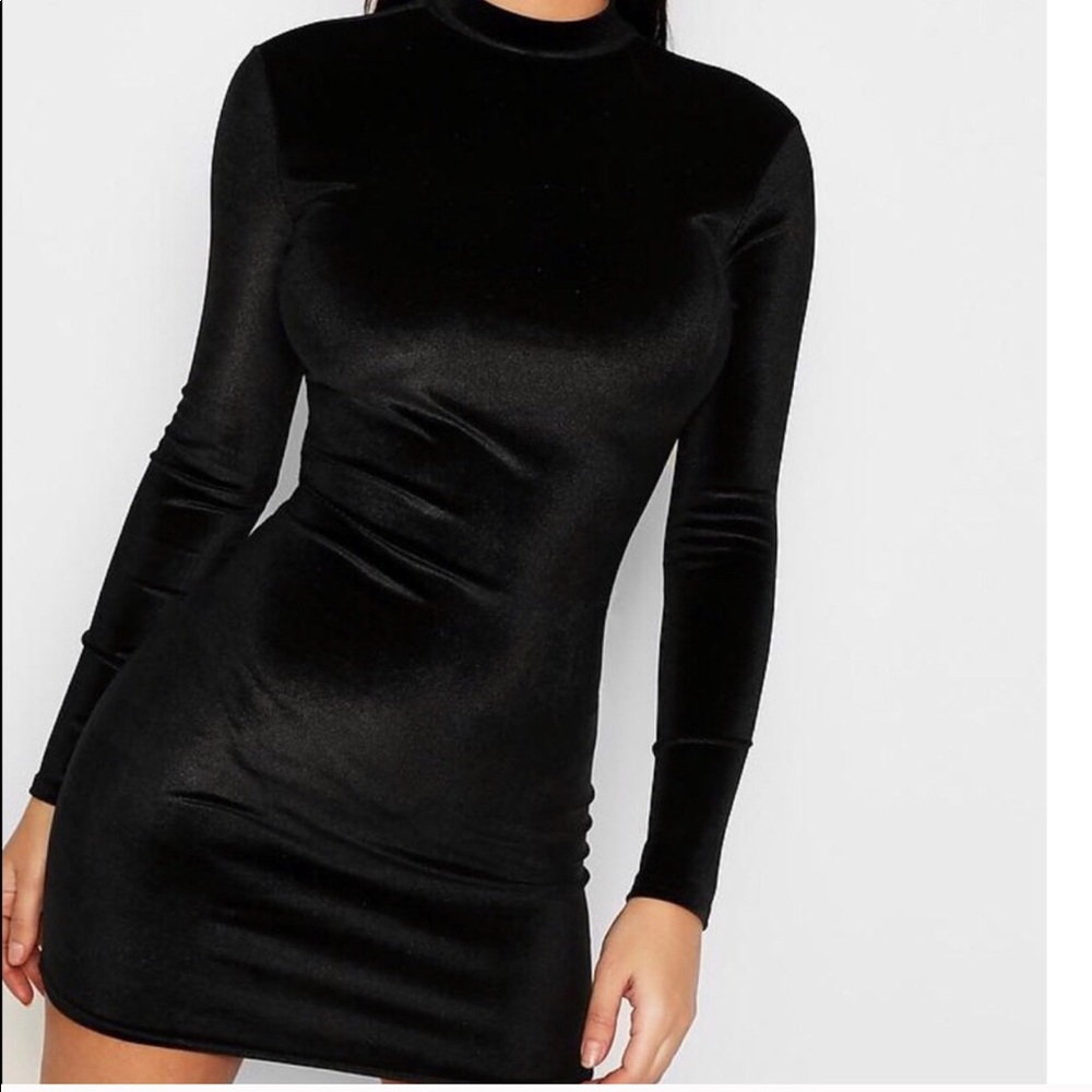 Kylie Black Velvet Turtleneck Bodycon Dress